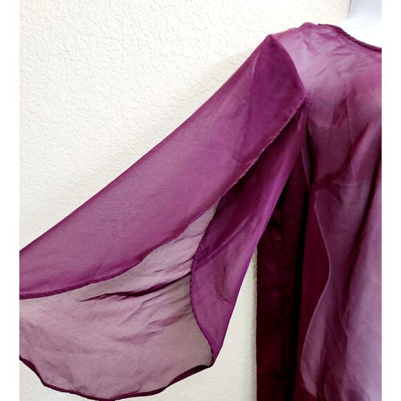 AB Studio Purple Sheer Split Long Sleeve Top Medium Lightweight Flowy - Picture 2 of 5